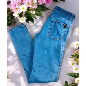 Women's Roxy Skinny Jeans Sz 28 Medium Blue Wash Stretch Midrise 30" Inseam